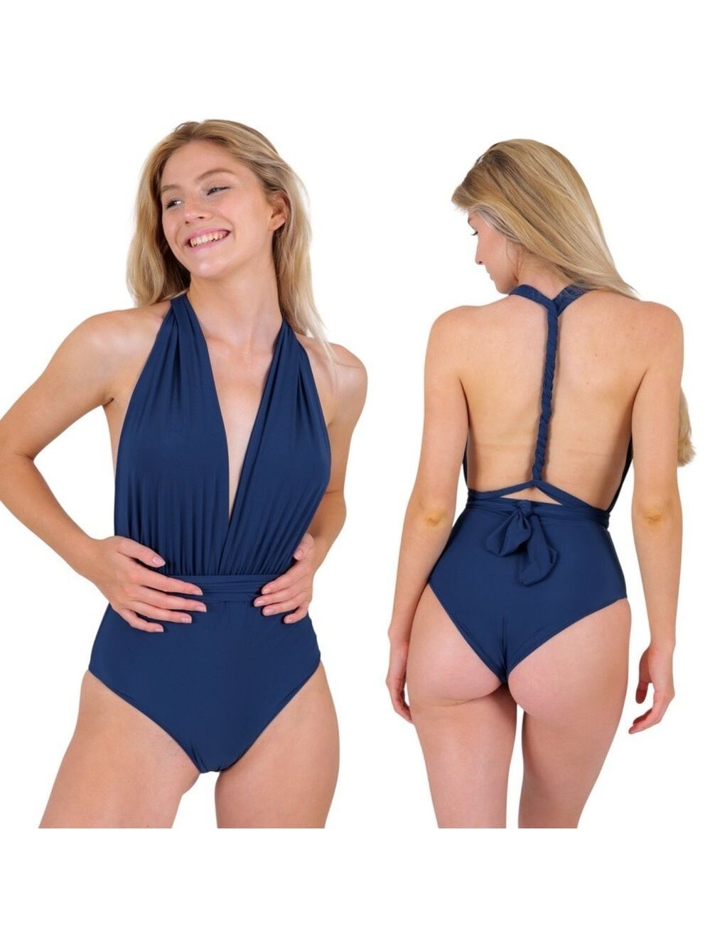 Rio de Sol One-Piece Swimsuit NWT Size L Navy Marina Chic Minimal Resortwear